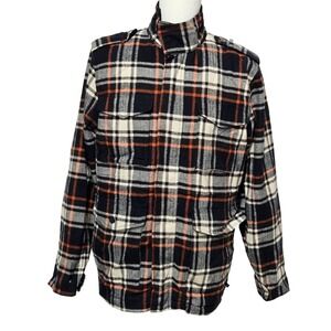 prAna Jacket Mens‎ Medium Black Orange Plaid Quilted Lined Full Zip Flannel Coat